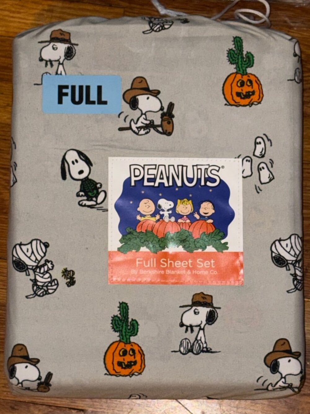 Peanuts Snoopy Halloween Gray Full Size Sheet Sets - Spike Pumpkin & Cactus
